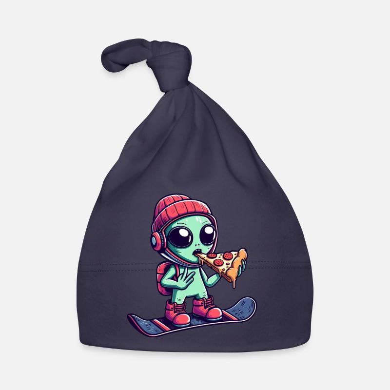 Cool Alien Rides Snowboard And Eats Pizza Organic Baby Cap