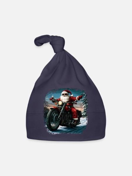 Motorcyclist Santa Claus - Organic Baby Cap - navy - Front