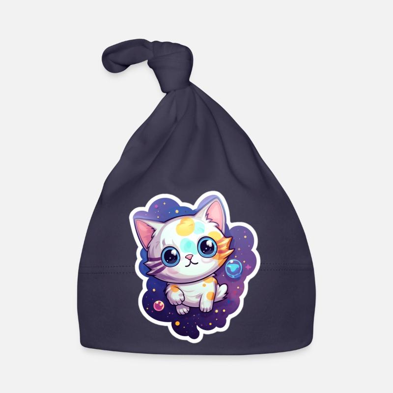 Mignon chat de dessin animé flottant dans l’espace Bonnet bio Bébé