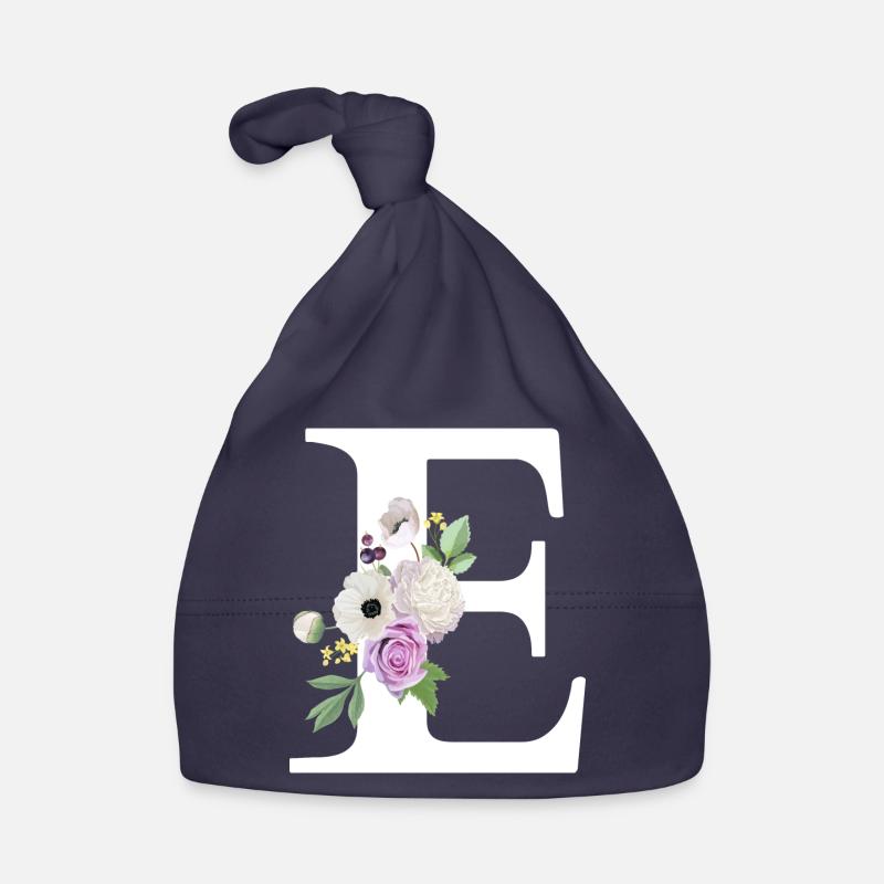 Lettre e floral violet Bonnet bio Bébé