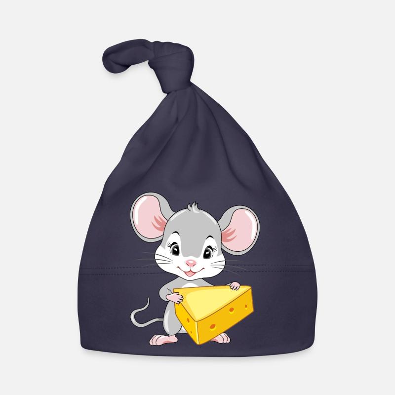 Mignon bébé souris avec un morceau de fromage Bonnet bio Bébé