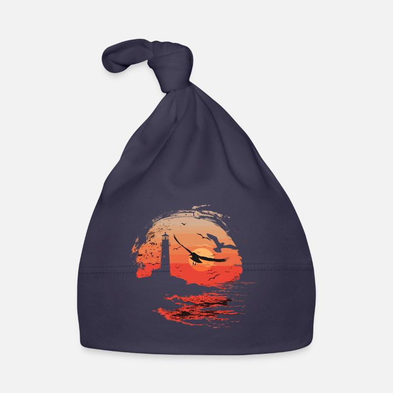 Seagull Seabird Lighthouse Sunset Organic Baby Cap