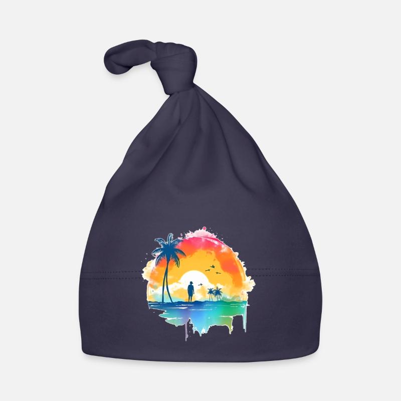 Coucher de soleil sur la plage - Bonnet bio Bébé - marine