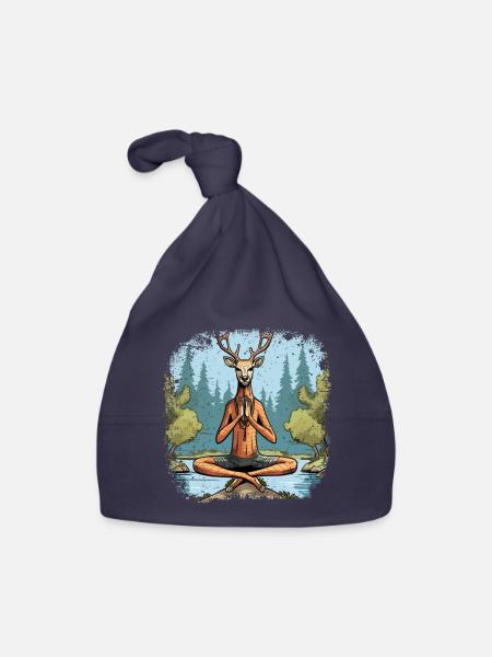 Hirsch Yogi - Baby Bio-Mütze - Navy - Vorne