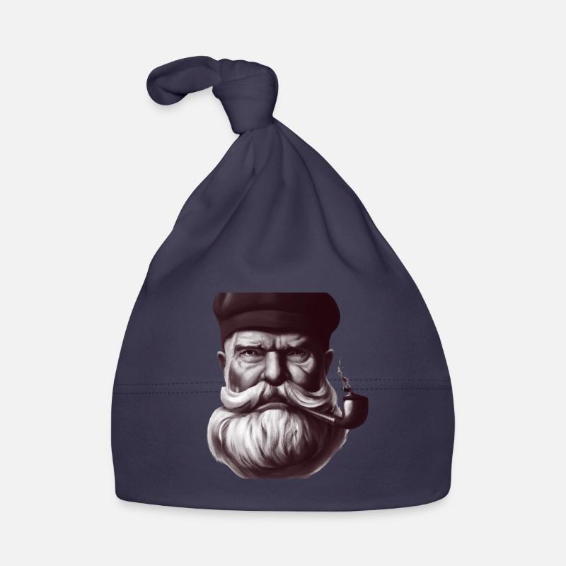 old fur seal with beard and pipe Seafaring sailing Organic Baby Cap