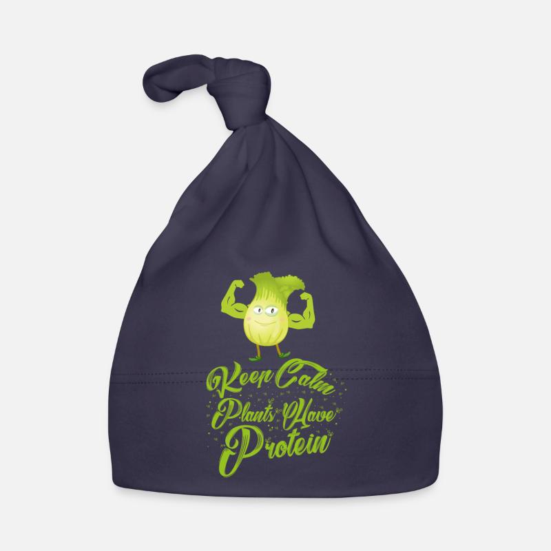 Keep Calm - Plants ont protéines - Vegan Shirt - Bonnet bio Bébé - marine