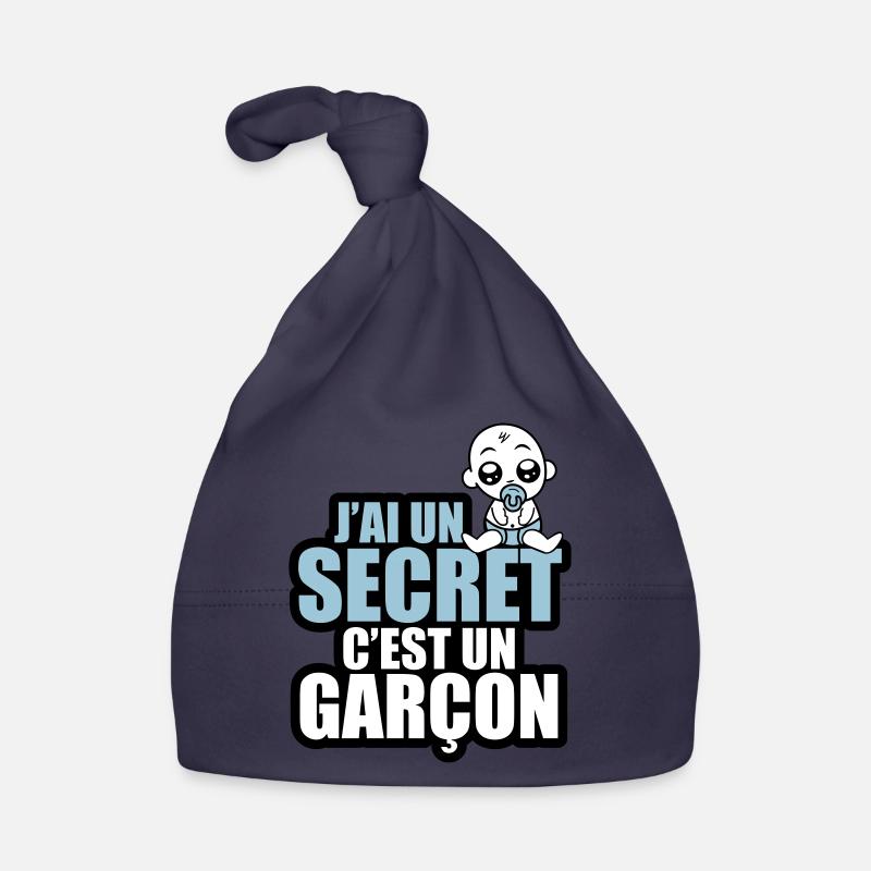 j'ai un secret c'est un garçon - Bonnet bio Bébé - marine
