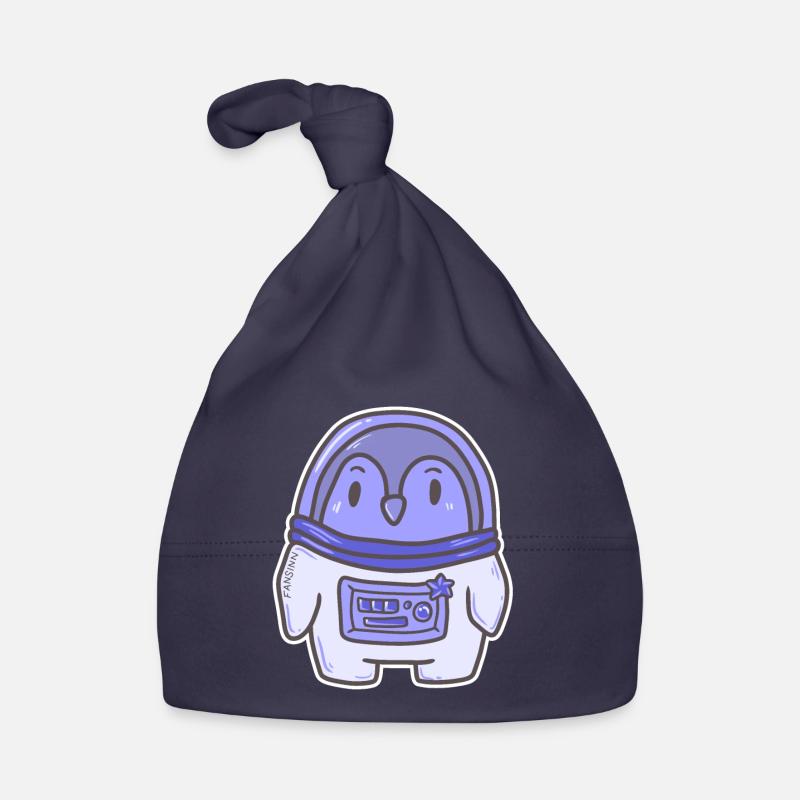 Cadeau pour enfant pingouin astronaute dans l'espace - Bonnet bio Bébé - marine