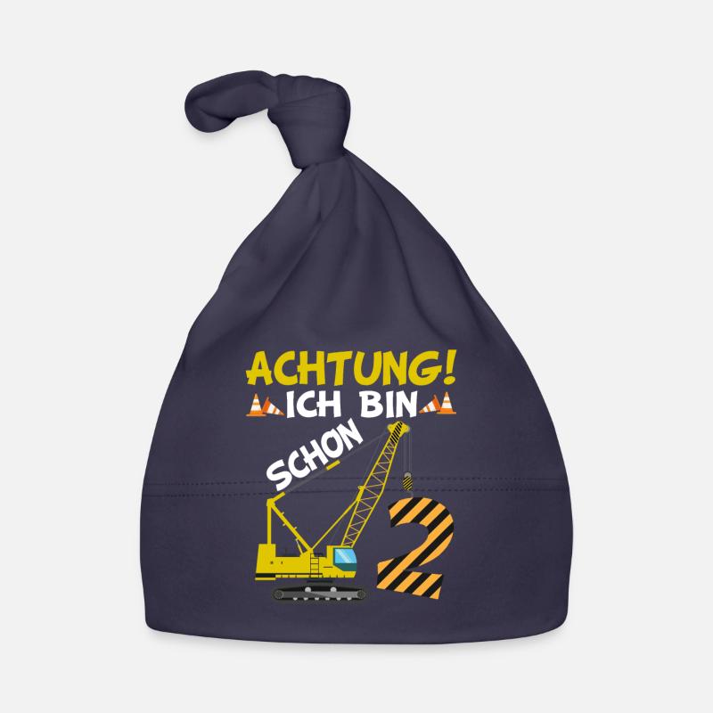 2. Geburtstag Ich bin schon 2 Bagger Kran Geschenk - Baby Bio-Mütze - Navy