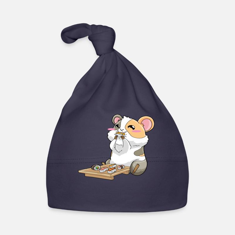 Drôle de cochon d’Inde mangeant des sushis - Bonnet bio Bébé - marine