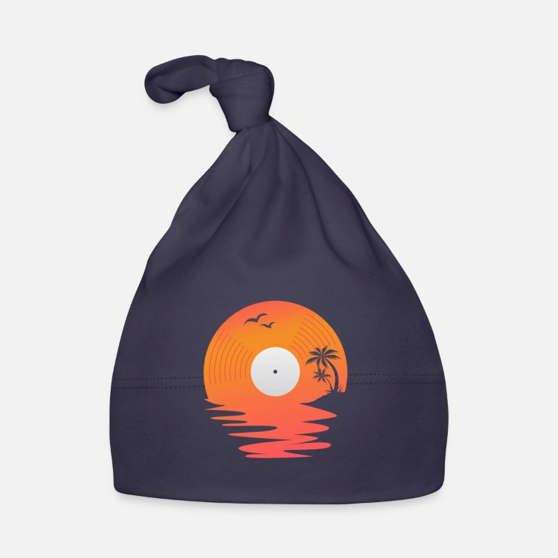 Vinyl Record Retro Sea Sunset DJ Gift Organic Baby Cap