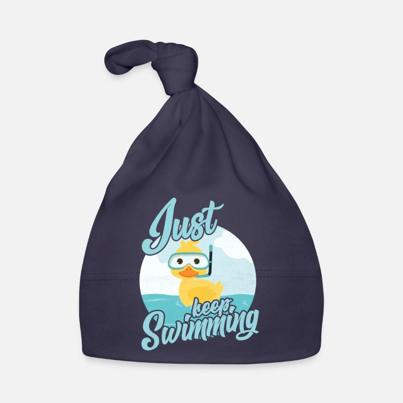 Petit canard, continue la nage - Bonnet bio Bébé - marine