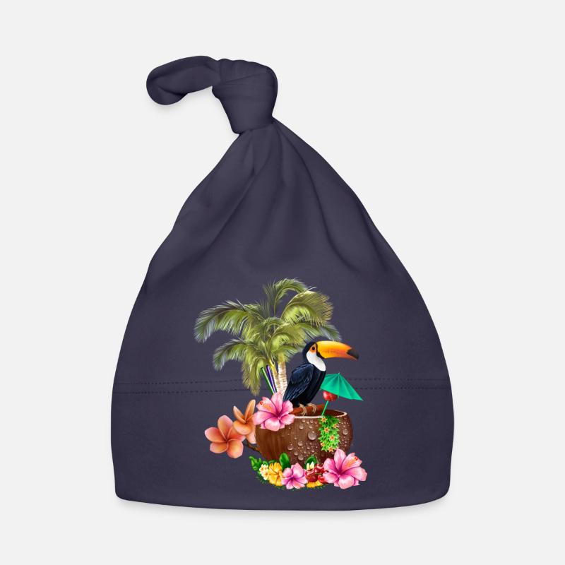Conception tropicale avec toucans et palmiers. - Bonnet bio Bébé - marine