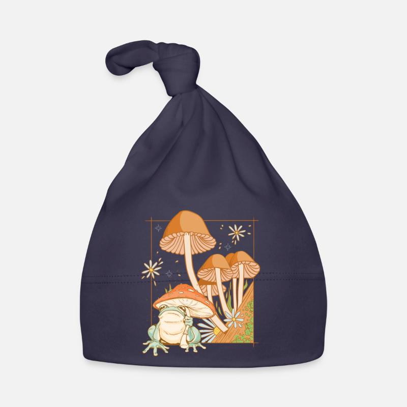 Cottagecore grenouille esthétique avec champignons cottage - Bonnet bio Bébé - marine