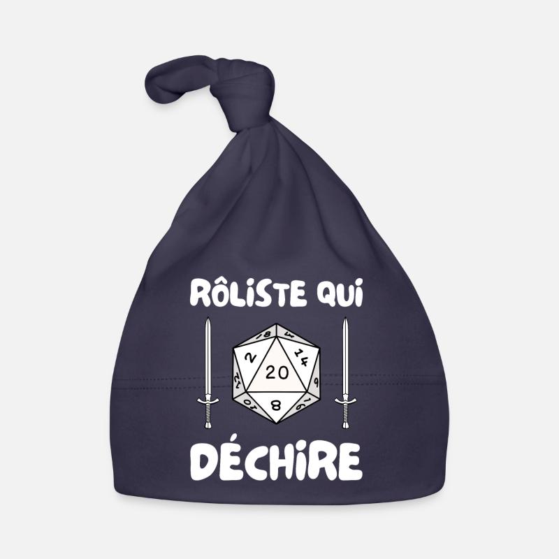 rôliste qui déchire - dé de 20 et épée - Bonnet bio Bébé - marine
