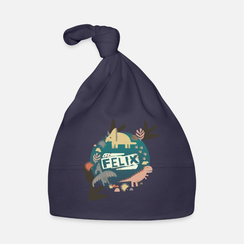 FELIX - Beau nom de garçon avec de mignons dinosaures Bonnet bio Bébé