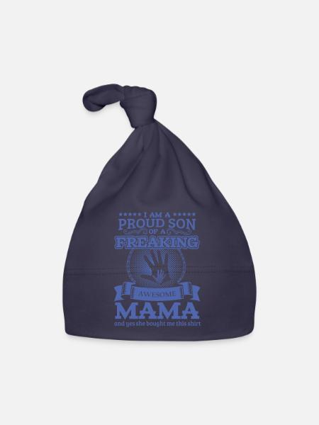 Familie Mama Sohn Tshirt - Baby Bio-Mütze - Navy - Vorne