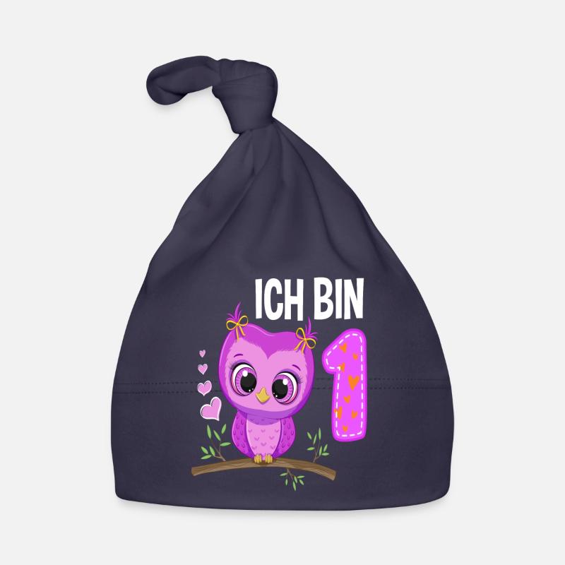 Ich Bin 1 Eule 1. Geburtstag Eulen Mädchen - Baby Bio-Mütze - Navy