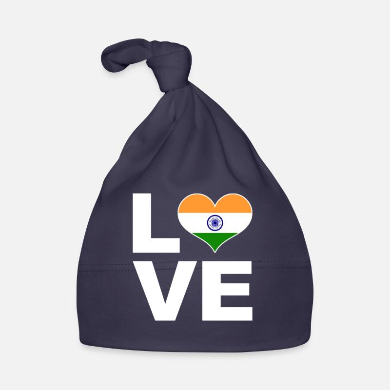 J’aime l’Inde drapeau du cœur Inde - Bonnet bio Bébé - marine