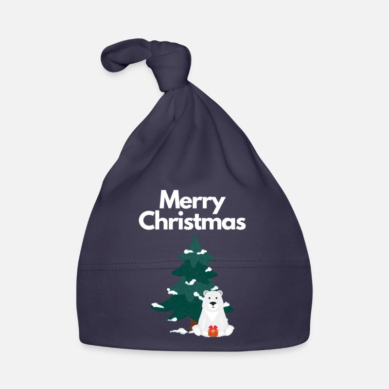 Merry Christmas Weihnachten Eisbär mit Geschenk Baby Bio-Mütze