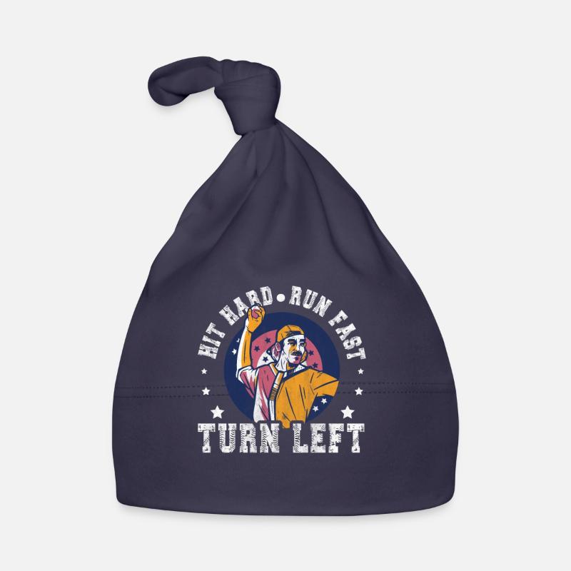 Hit Hard Run Fast Turn Left Baseball Organic Baby Cap