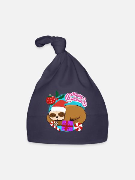 Noël paresseux Joyeux Noël - Bonnet bio Bébé - marine - Devant