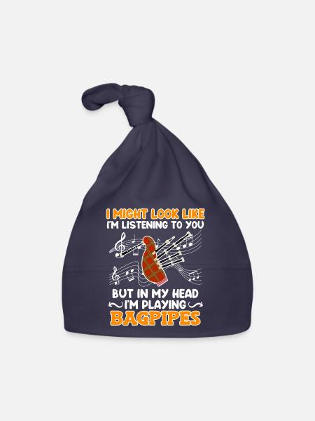 On dirait que j’écoute mais la tête joue de la cornemuse - Bonnet bio Bébé - marine - Devant