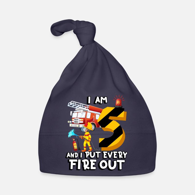 Fire engine with the theme I am 5 years old, Organic Baby Cap