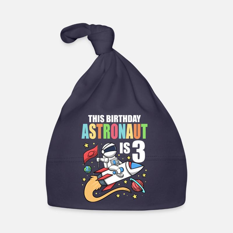 Space Birthday 3 Astronaut Planets Rocket Ship Organic Baby Cap