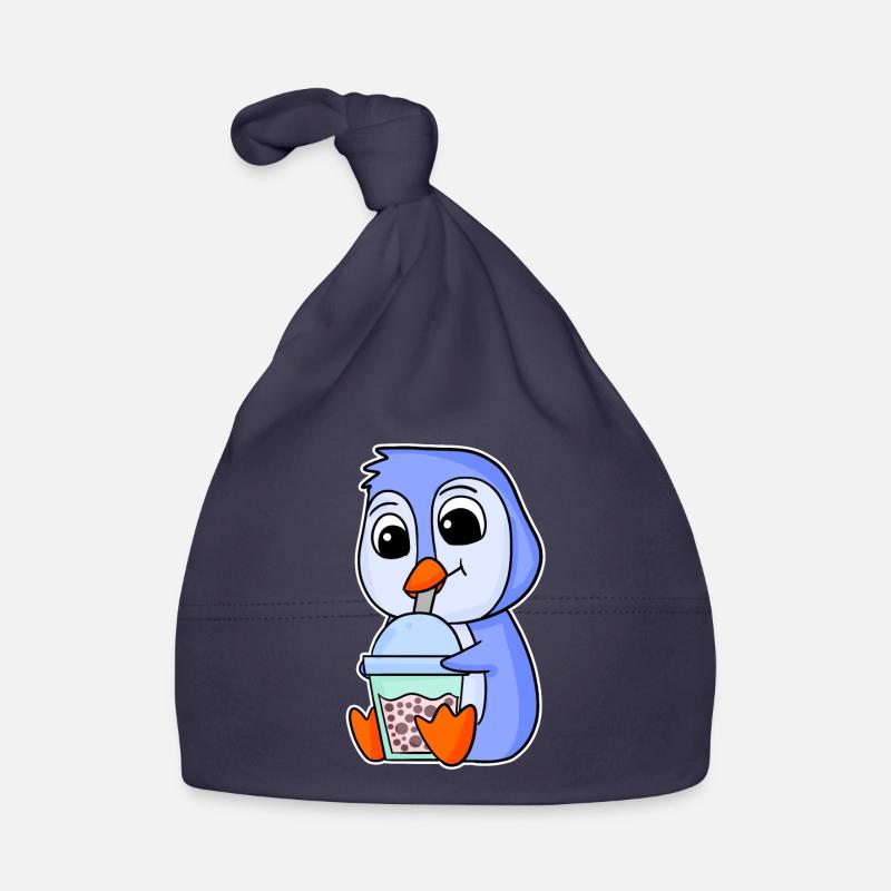 Penguin Bubble tea Motif Organic Baby Cap
