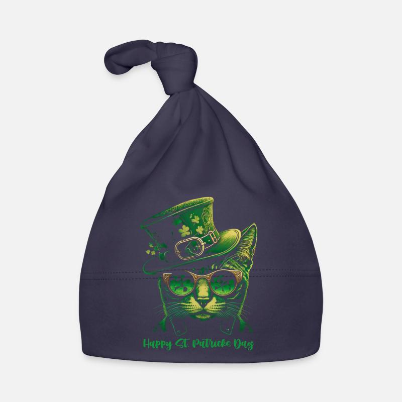 Bonne Saint-Patrick Chat irlandais vert - Bonnet bio Bébé - marine