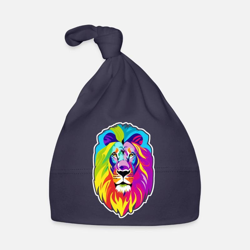 Tete de lion multicolore - Bonnet bio Bébé - marine