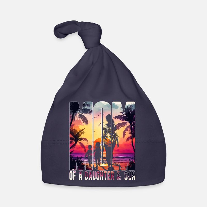 Mutter mit Tochter Sohn Muttertag Strand Mama Kind Baby Bio-Mütze