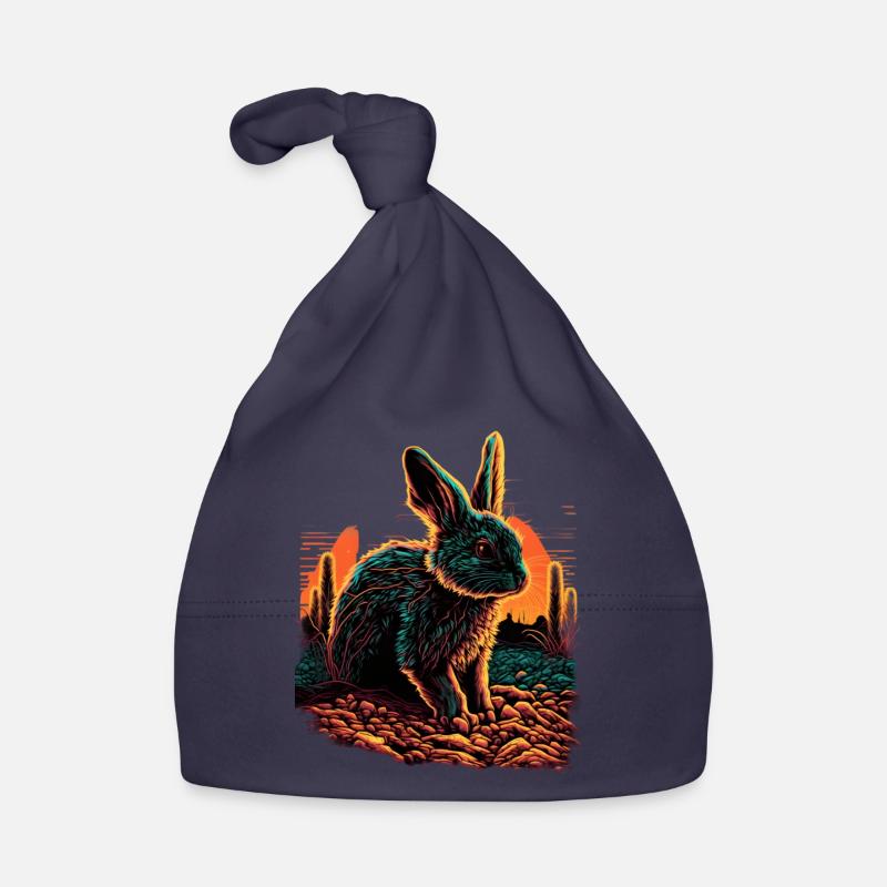 Rabbit Synthwave Sunset Gift Organic Baby Cap
