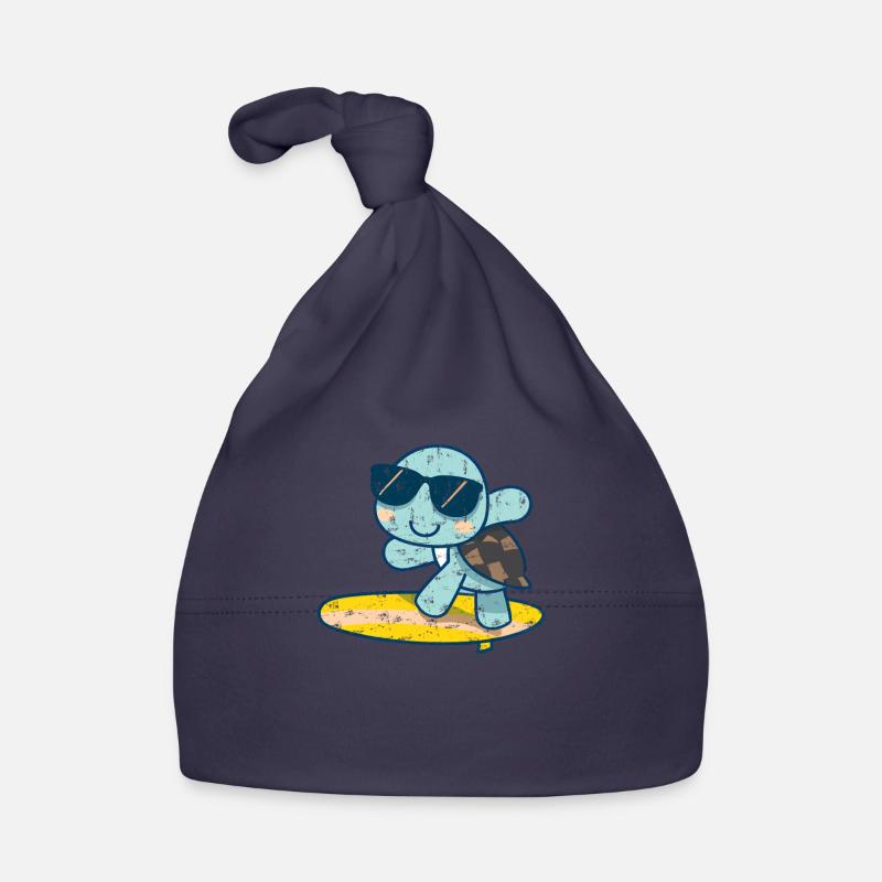 Cute turtle on surfboard with sunglasses Organic Baby Cap