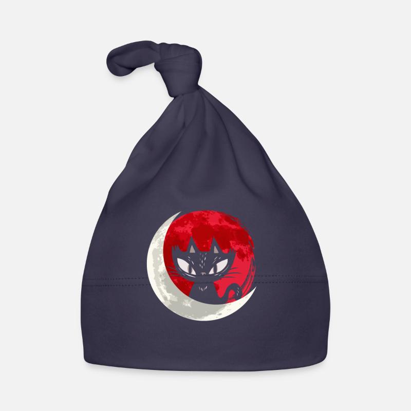 Chat noir avec croissant de lune - gothique gothique - Bonnet bio Bébé - marine