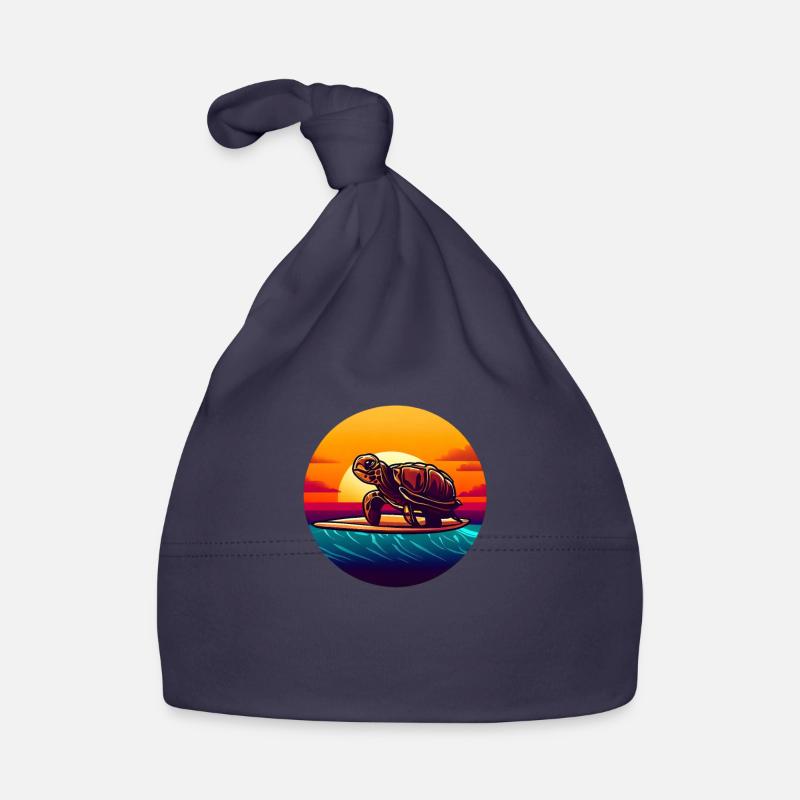 Turtle on surfboard Sunset Organic Baby Cap