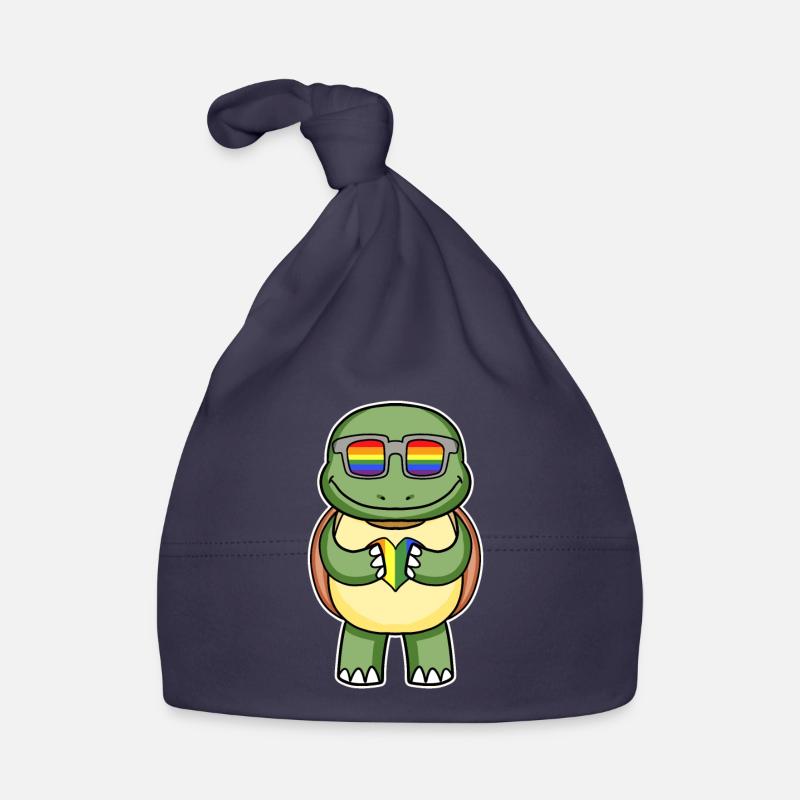 Regenbogen - Schildkröte mit Brille und Herz Baby Bio-Mütze