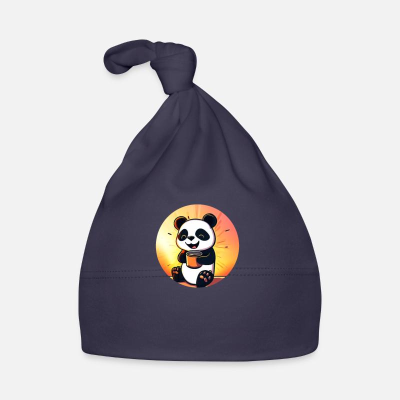 Cute panda sitting and drinking COFFEE Organic Baby Cap