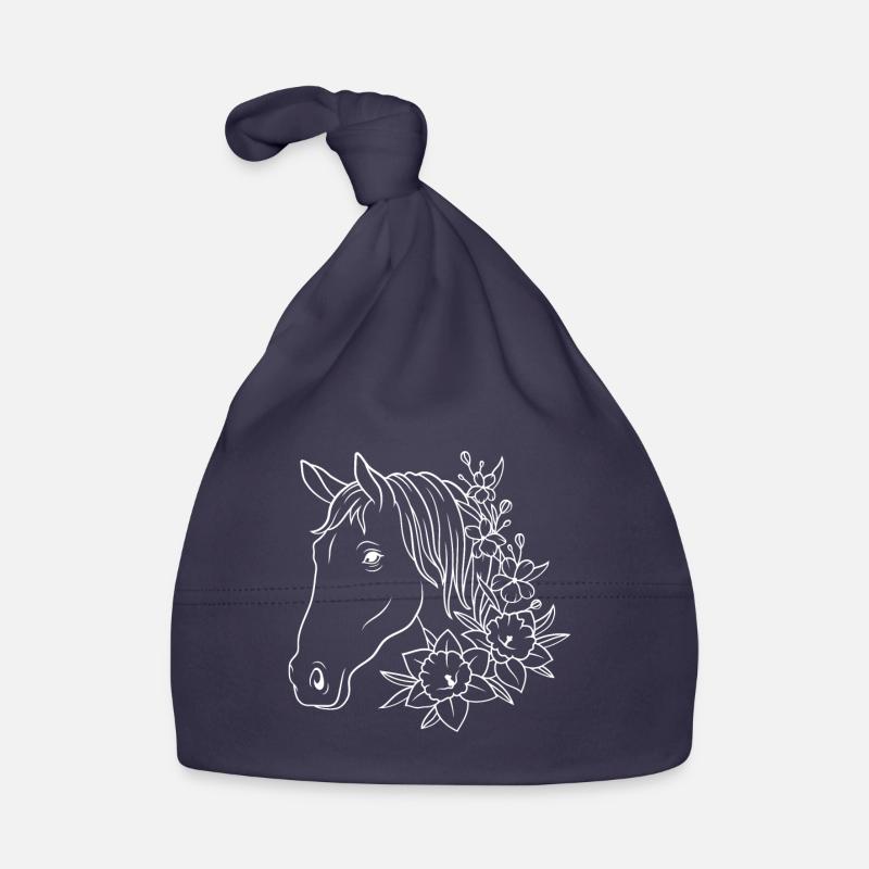 Cheval avec des fleurs - Bonnet bio Bébé - marine