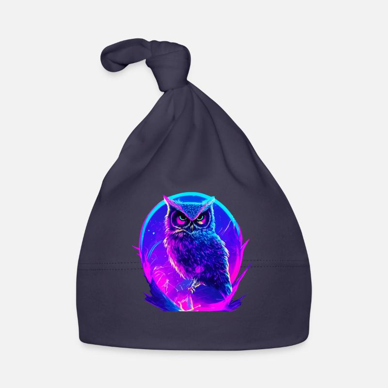 Owl Vaporwave Owls Bird Neon Artwork Bonnet bio Bébé