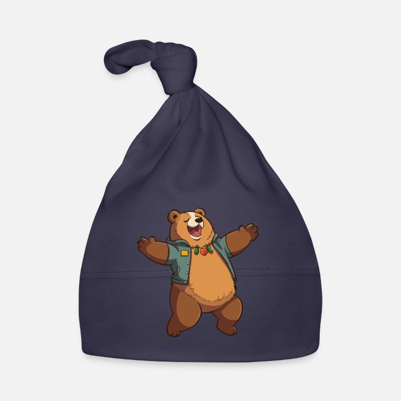 Cute cartoon bear with vest dancing into spring Organic Baby Cap