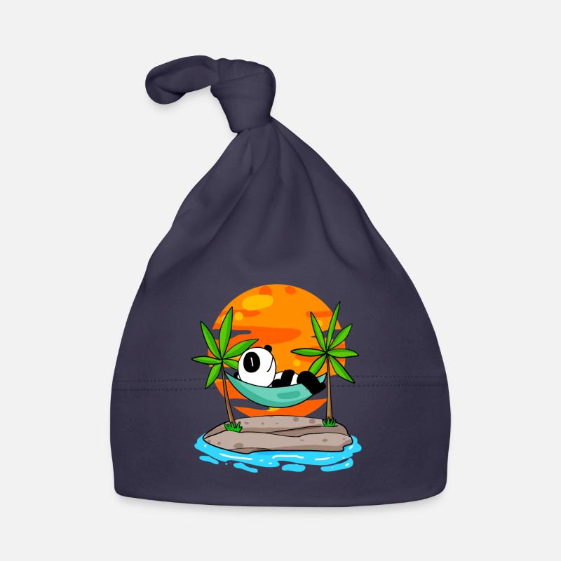 Panda sur la plage - Bonnet bio Bébé - marine