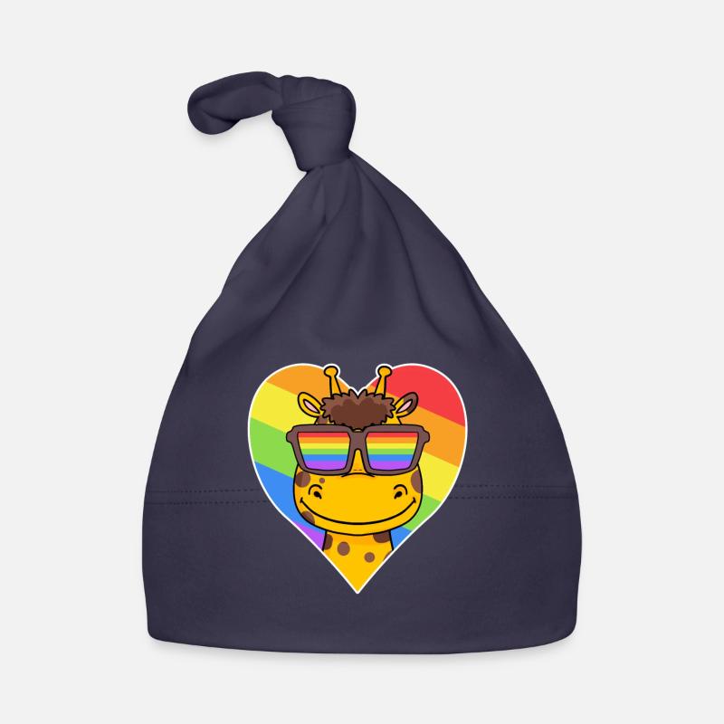 Regenbogen - Giraffe mit Brille und Herz Baby Bio-Mütze