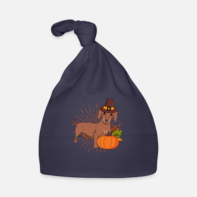 Pilgrim Dachshund Pumpkin feuilles Thanksgiving - Bonnet bio Bébé - marine