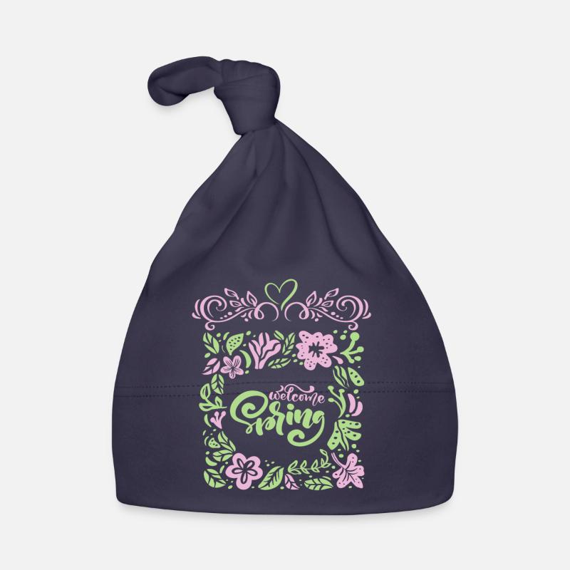 Frühling, Spruch Welcome-Spring, Typografie Baby Bio-Mütze