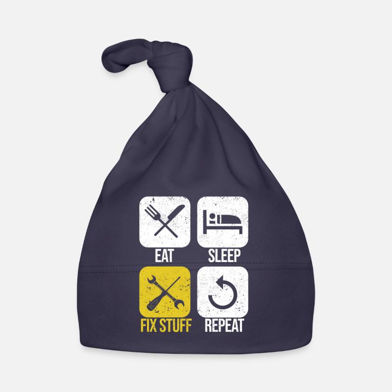 Manger dormir Réparer des trucs Répéter Drôle de bricoleur Bonnet bio Bébé