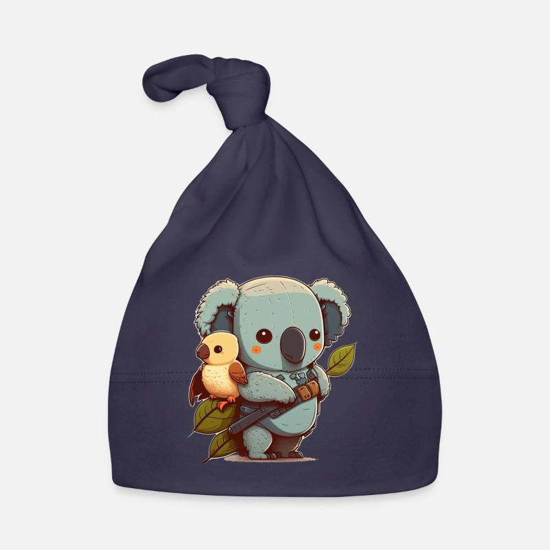Koala et petit oiseau prêts pour une aventure Bonnet bio Bébé