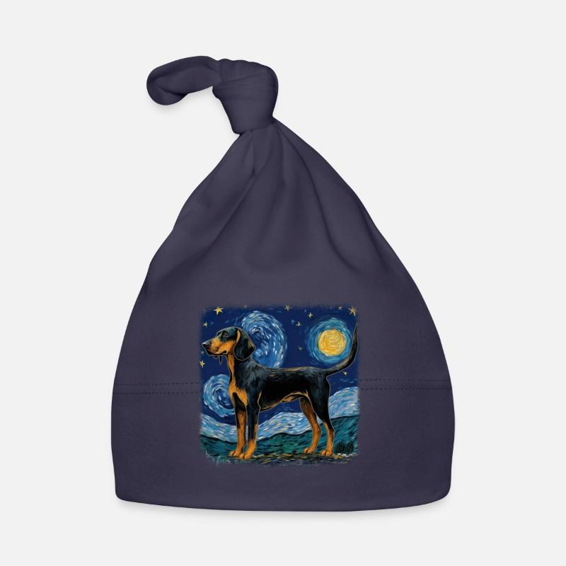 Black and Tan Coonhound Van gogh starry night Organic Baby Cap