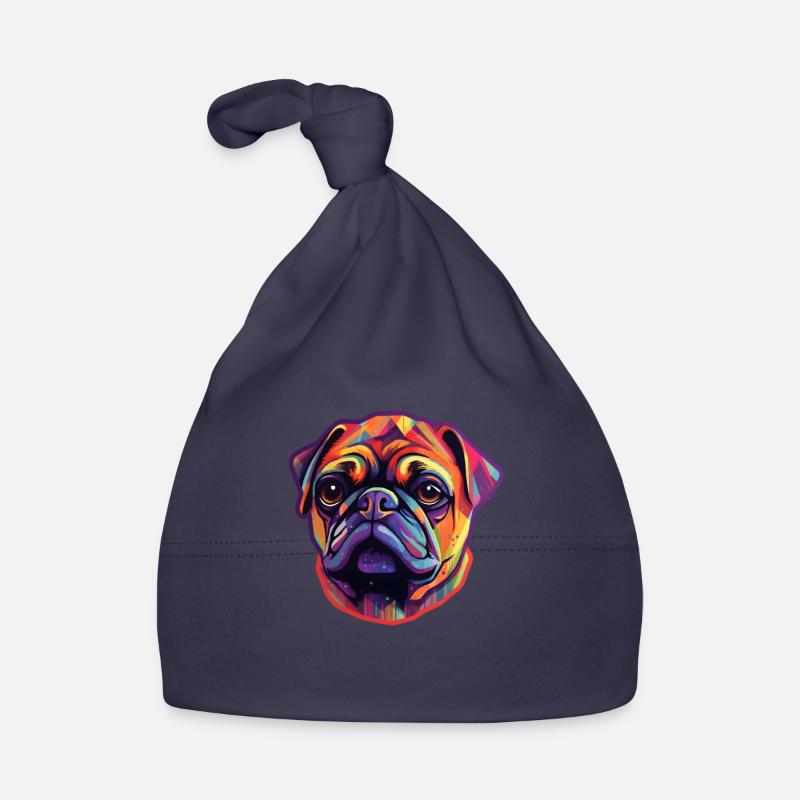 Mops Regenbogenfarben - Baby Bio-Mütze - Navy